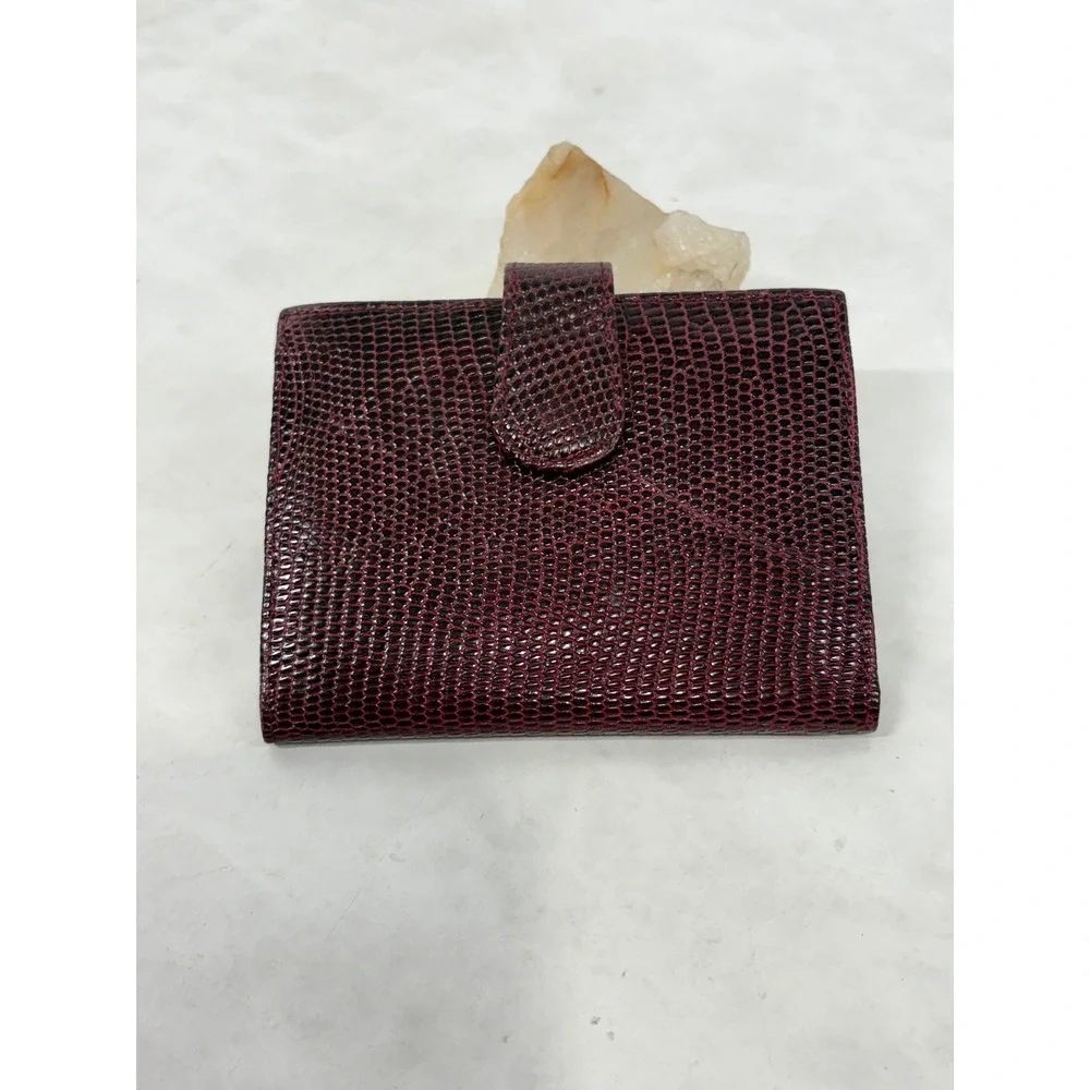 Lederer Italy Vintage Burgundy Lizard Embossed Leather Photo Card Holder Wallet